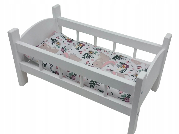 DUŻE ŁÓŻECZKO DREWNIANE dla lalek POŚCIEL 3 EL.