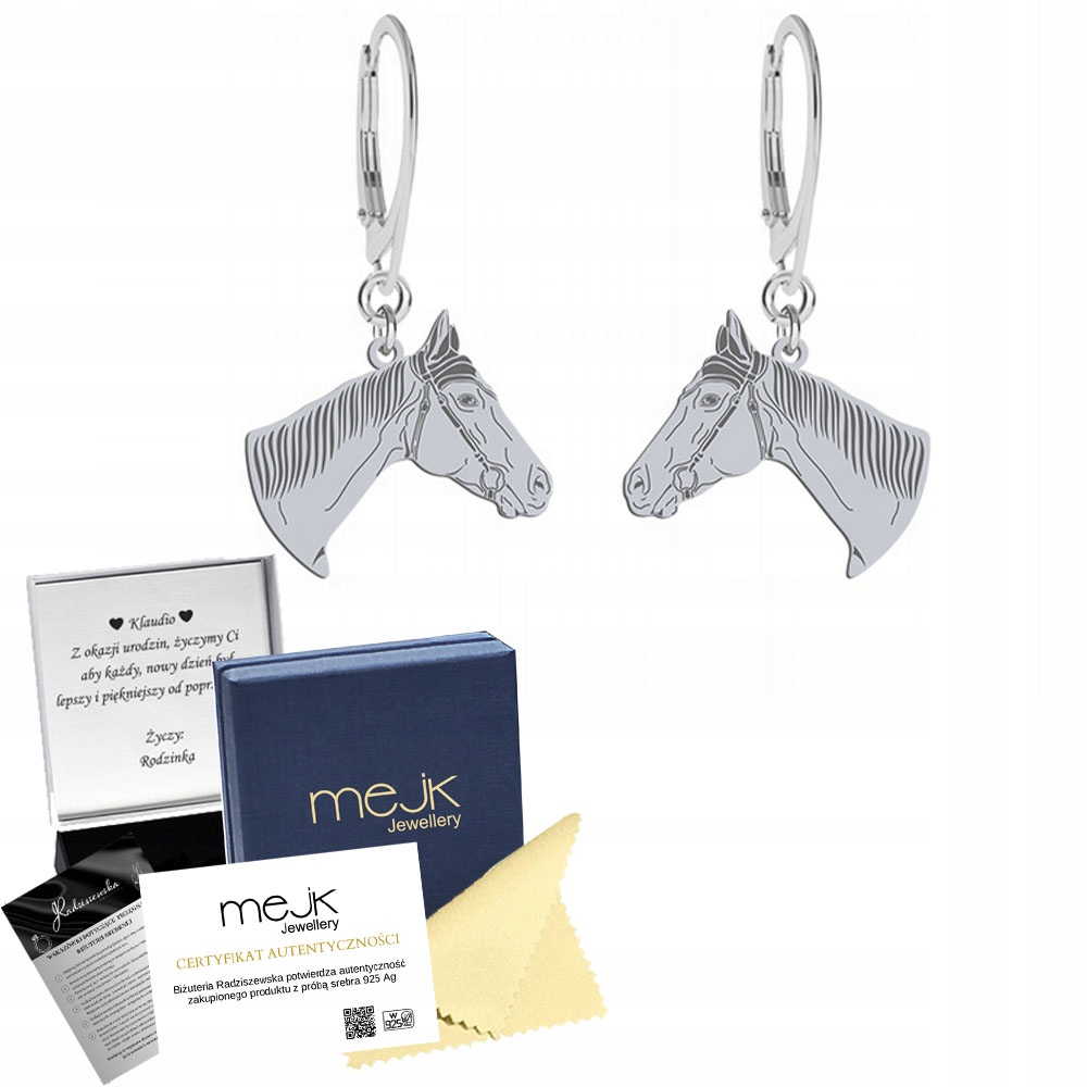 Stříbrné Náušnice s koněm plným anglické krve 925 Dárek Šperky Gravírování