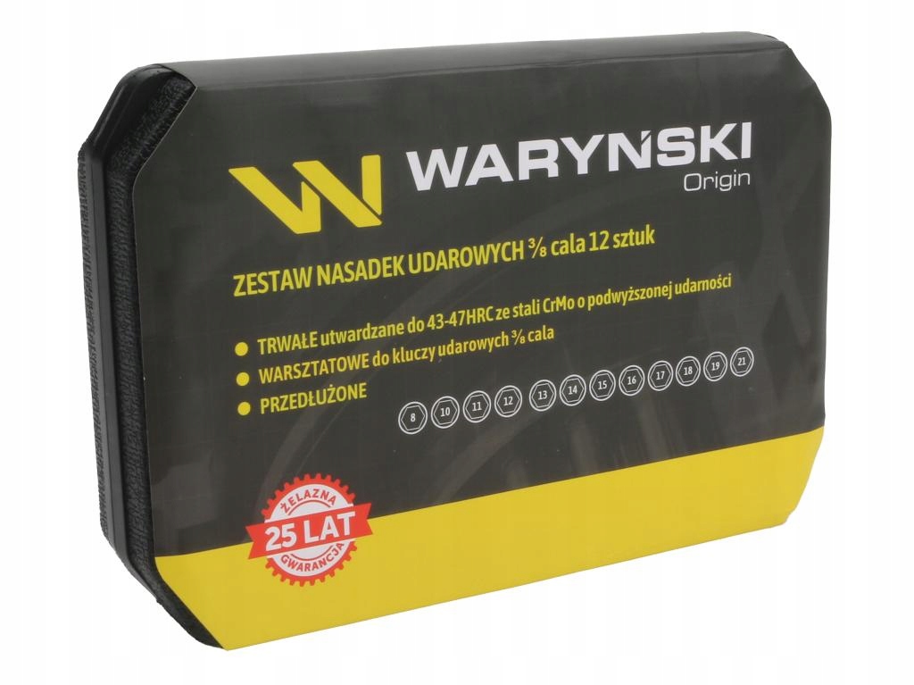 Zestaw nasadek udarowych, 3/8 cala przedłużanych z utwardzanej stali 12 el.