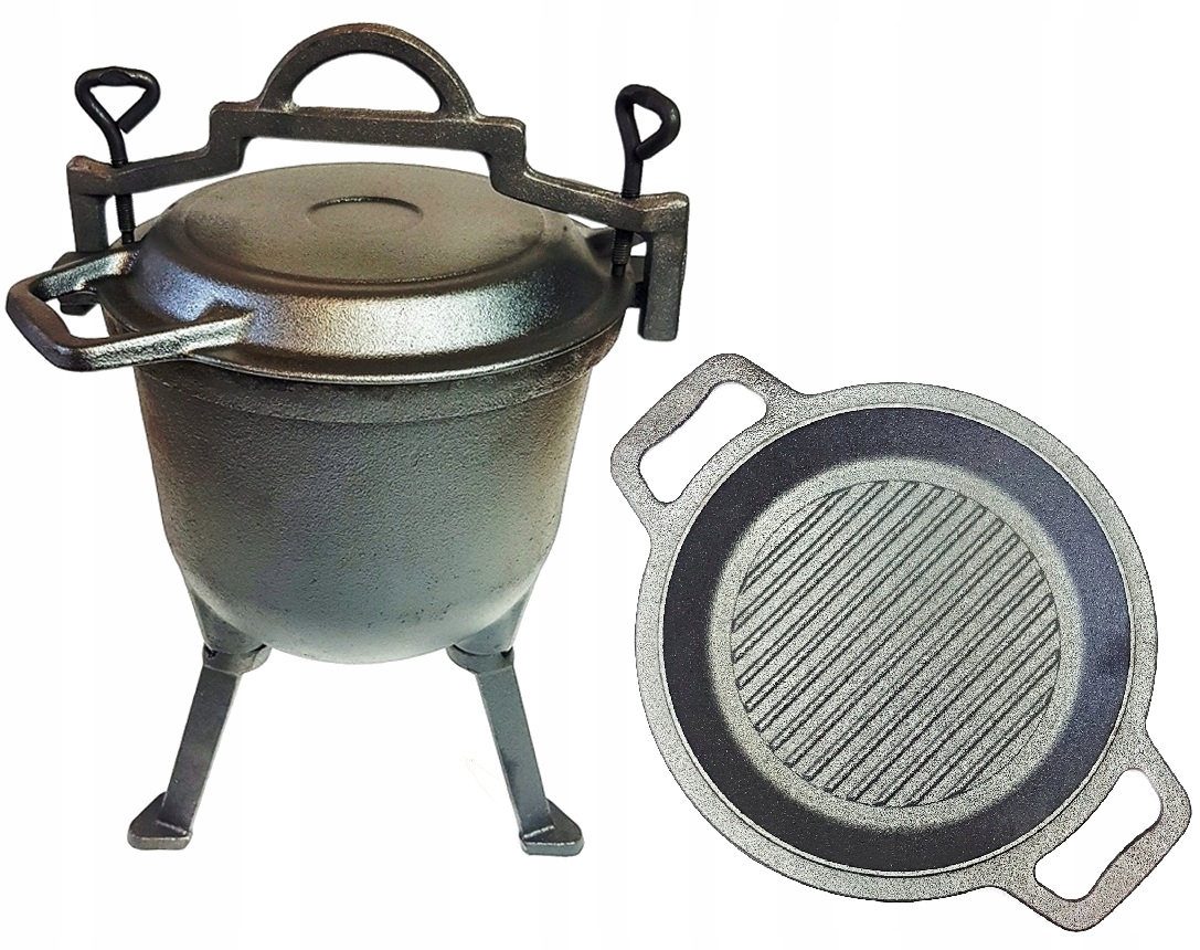 KOCIOŁEK ŻELIWNY STOJĄCY MYŚLIWSKI PIECZONKI 8L GARNEK 2w1 kocioł PRAŻONEK