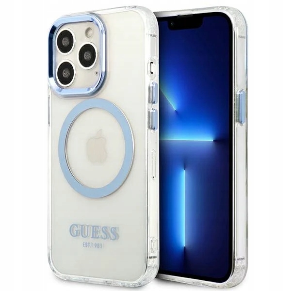 Pouzdro Guess GUHMP13LHTRMB Apple iPhone 13 Pro modré/blue hard case Metal