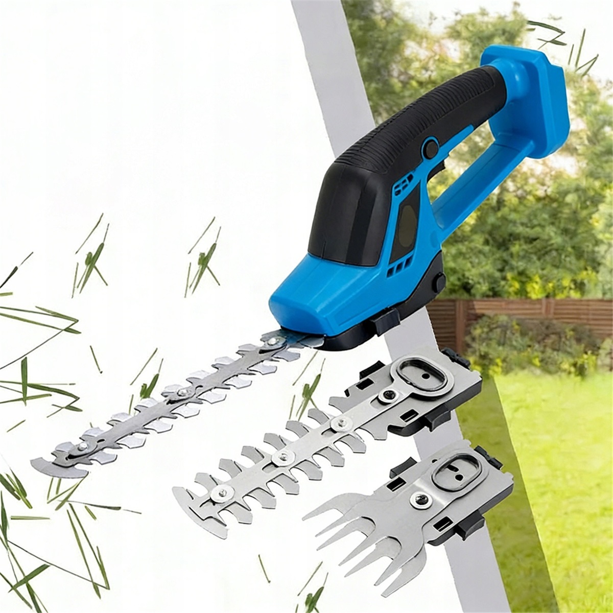 Akumulátorové nůžky 2600 mAh na trávy s ergonomickou rukojetí, modré