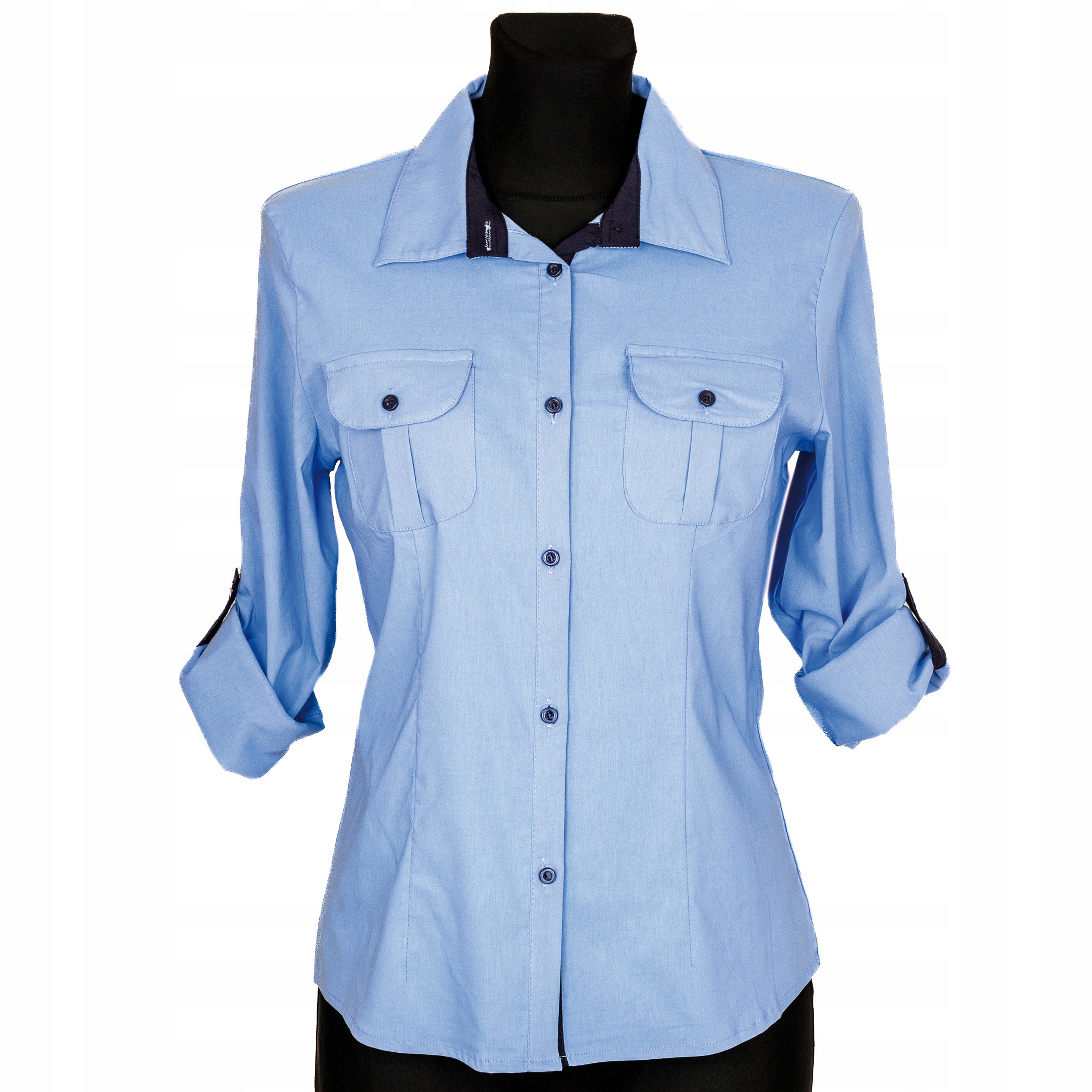 DAMSKA NIEBIESKA KOSZULA TALIOWANA ELASTYCZNA 40 L Wzór dominujący bez wzoru