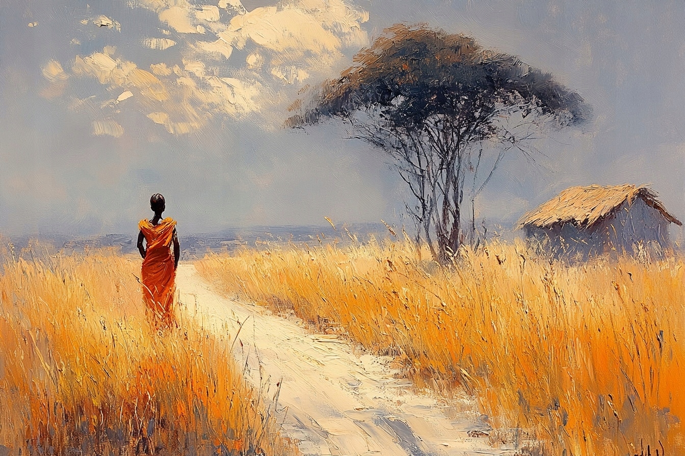 Obraz Na Plátně Canvas Olej Krajina Afrika Savana Žena 120x80