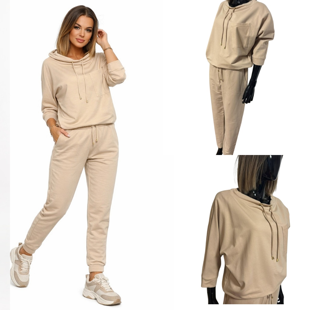 Teplákovka dámský komplet Romafashion bavlněná mikina kalhoty béžová XL