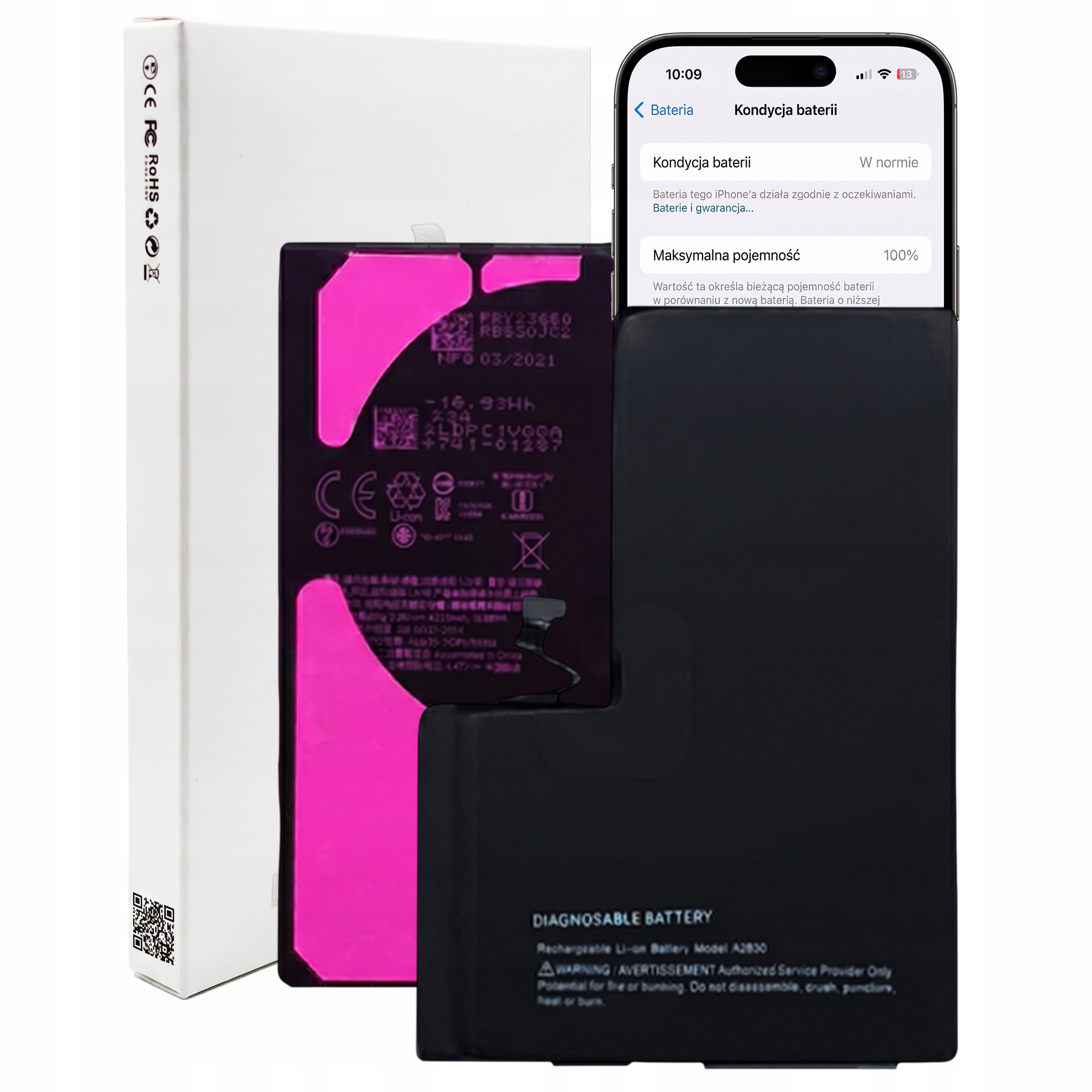 Bateria do iPhone 14 Pro Max A2830 4323 mAh Bez Komunikatu Diagnosing