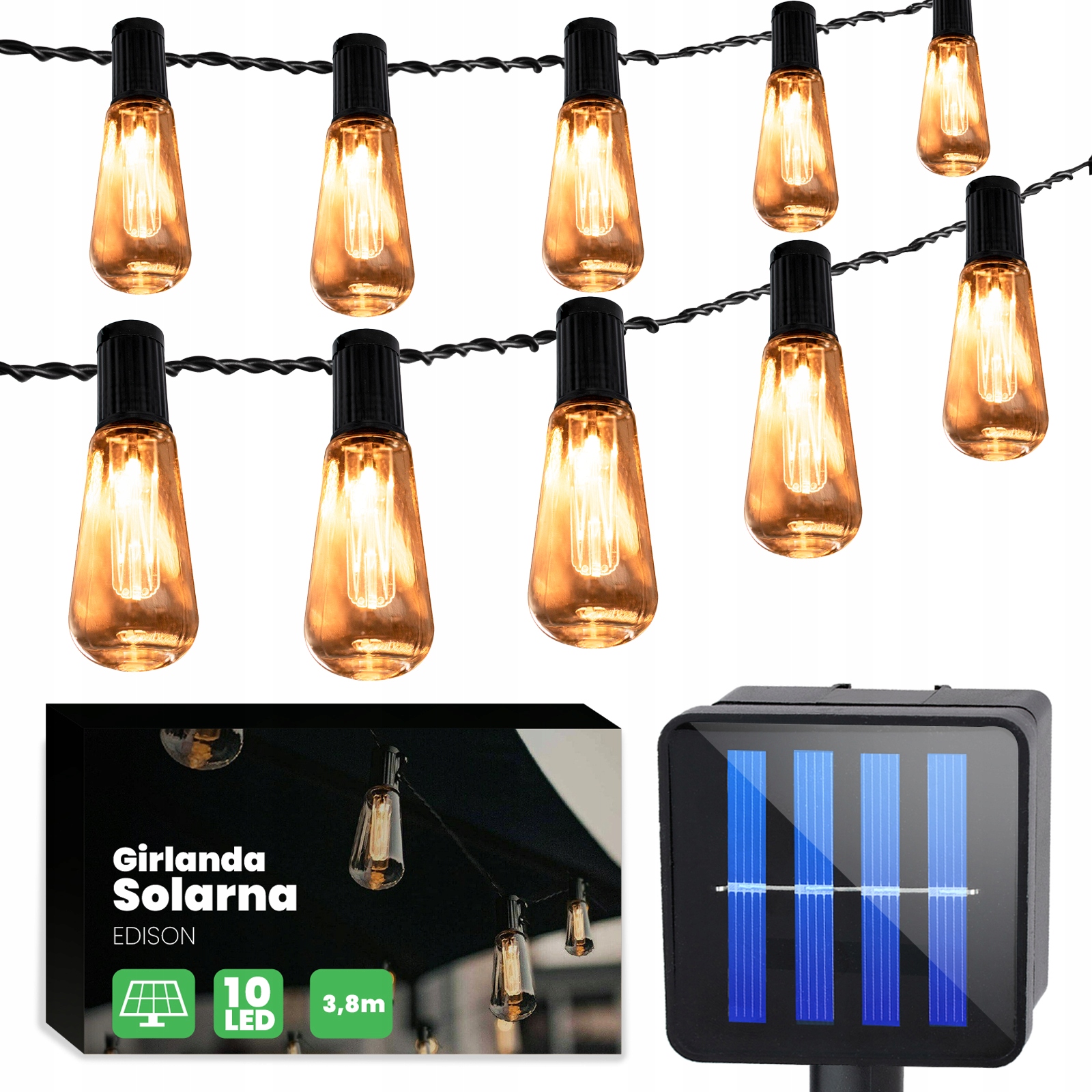 

Girlanda Solarna Led ogrodowa 10x żarówka Edison