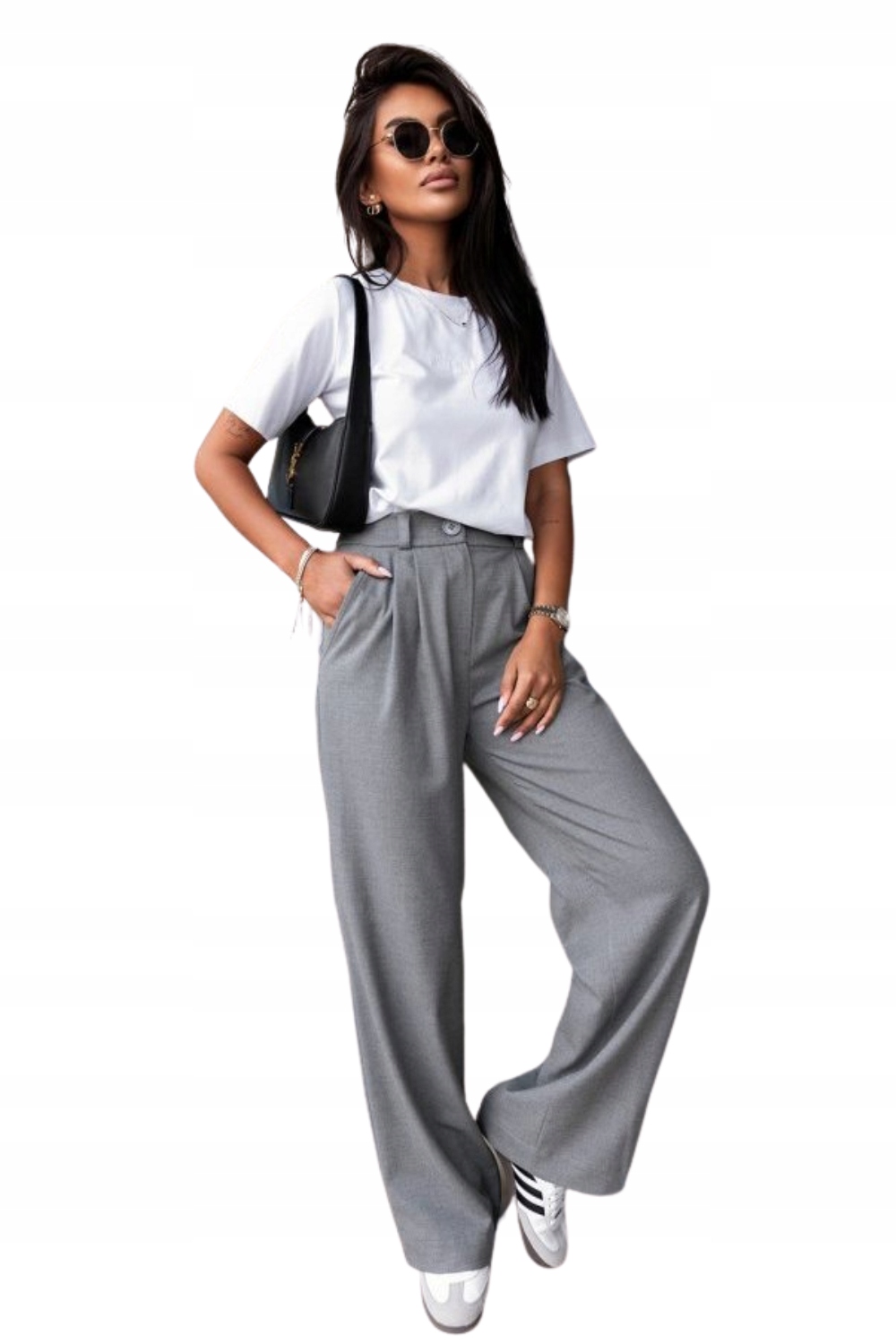 Nejmódnější Široké Kalhoty S Kapsami Fine Šedé Xs