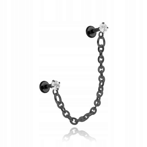

Kolczyk labret cyrkonie z łańcuszkiem czarny 1,2/6