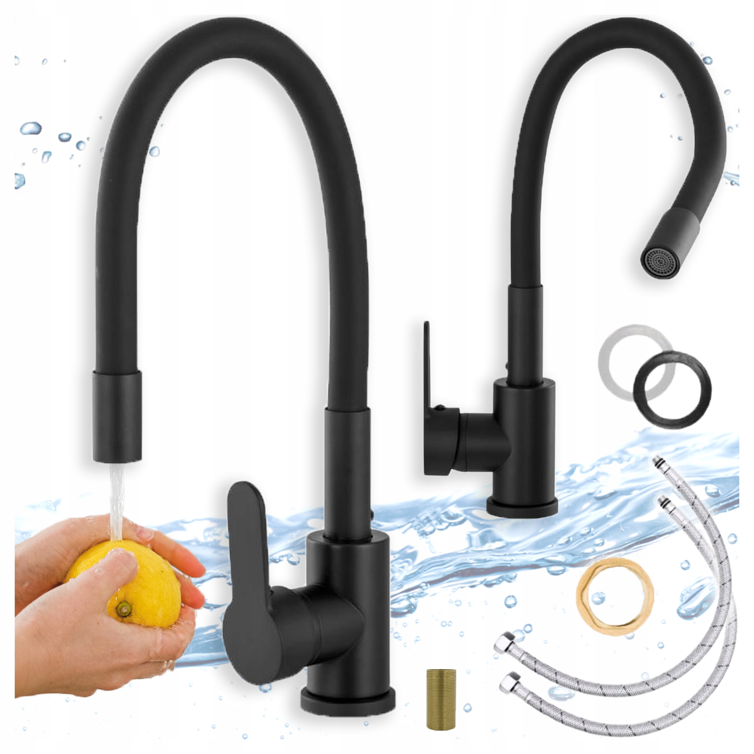 Kuchyňská Baterie Černá Flex s Flexibilní Hubicí Vodovodní Kohoutek do Kuchyně ke Dřezu