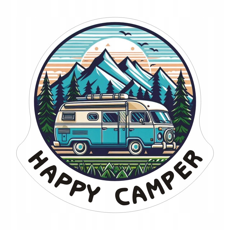 Naklejka 8,5 cm Happy Camper na Camper, motocykl, auto
