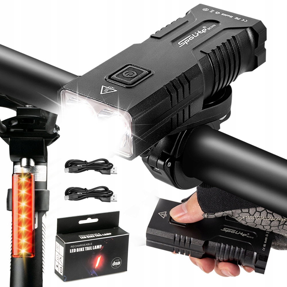 Mocna Oświtlenie Rowerowe Lampka 3400lm Powerbank Wodoodporny 7 Tryby Tyl