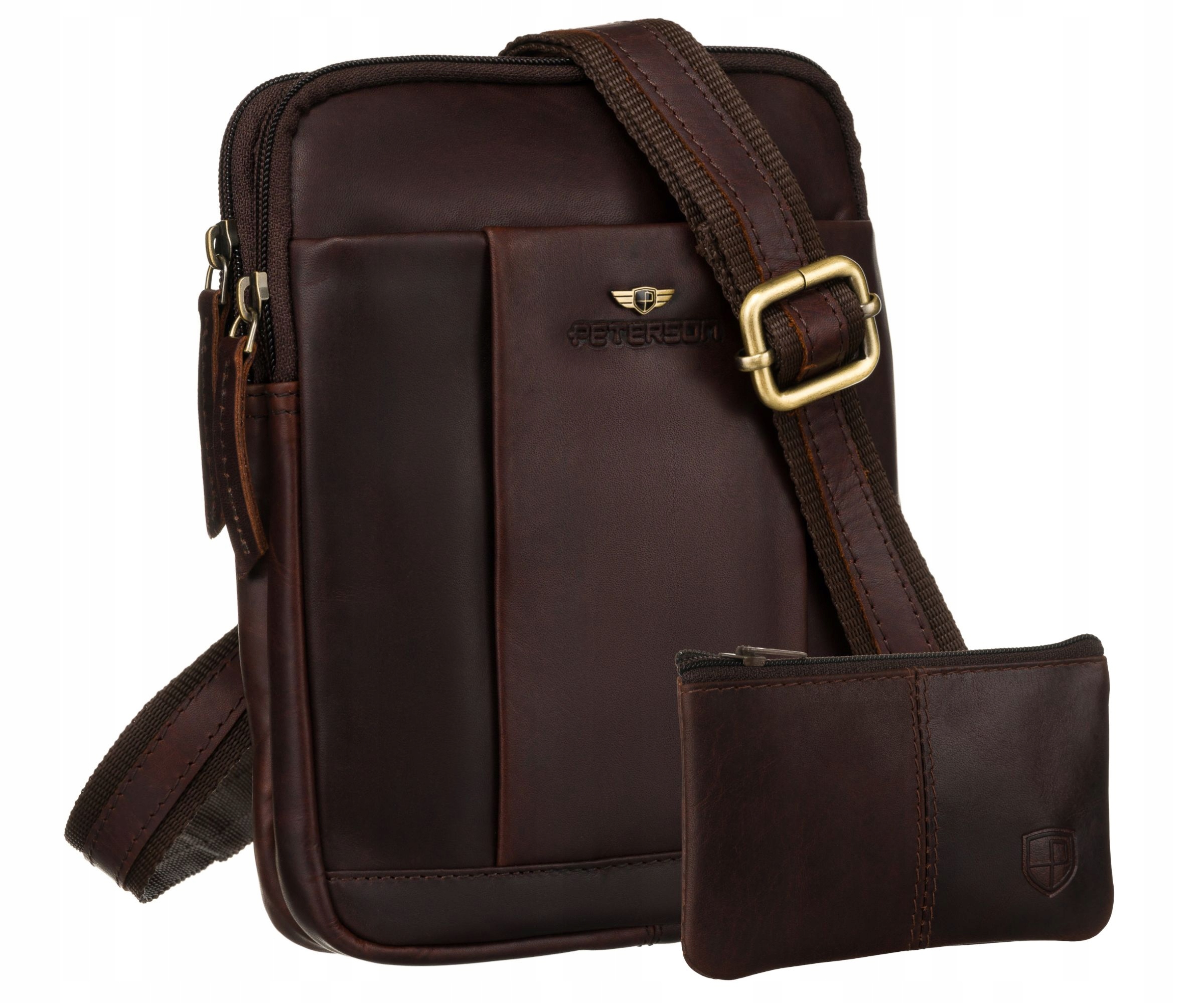 Peterson kabelka přes rameno z pravé kůže hnědá