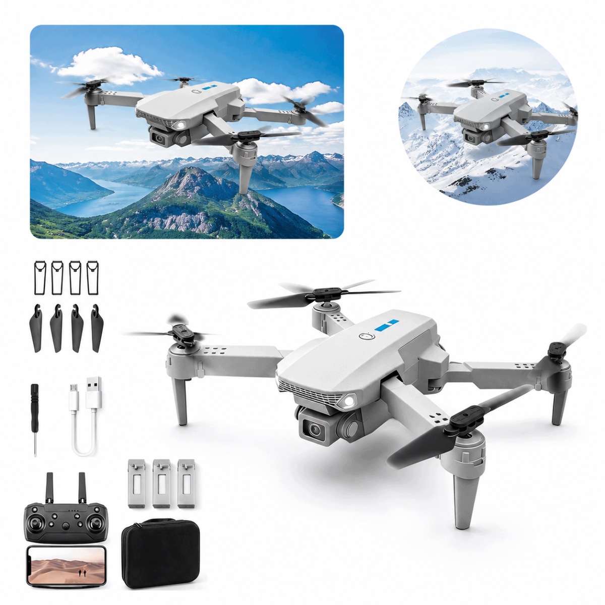 Dron 4K Z Dwoma Kamerami 3 Baterie Składany Zasięg 100M Gesty 3D Flip Led