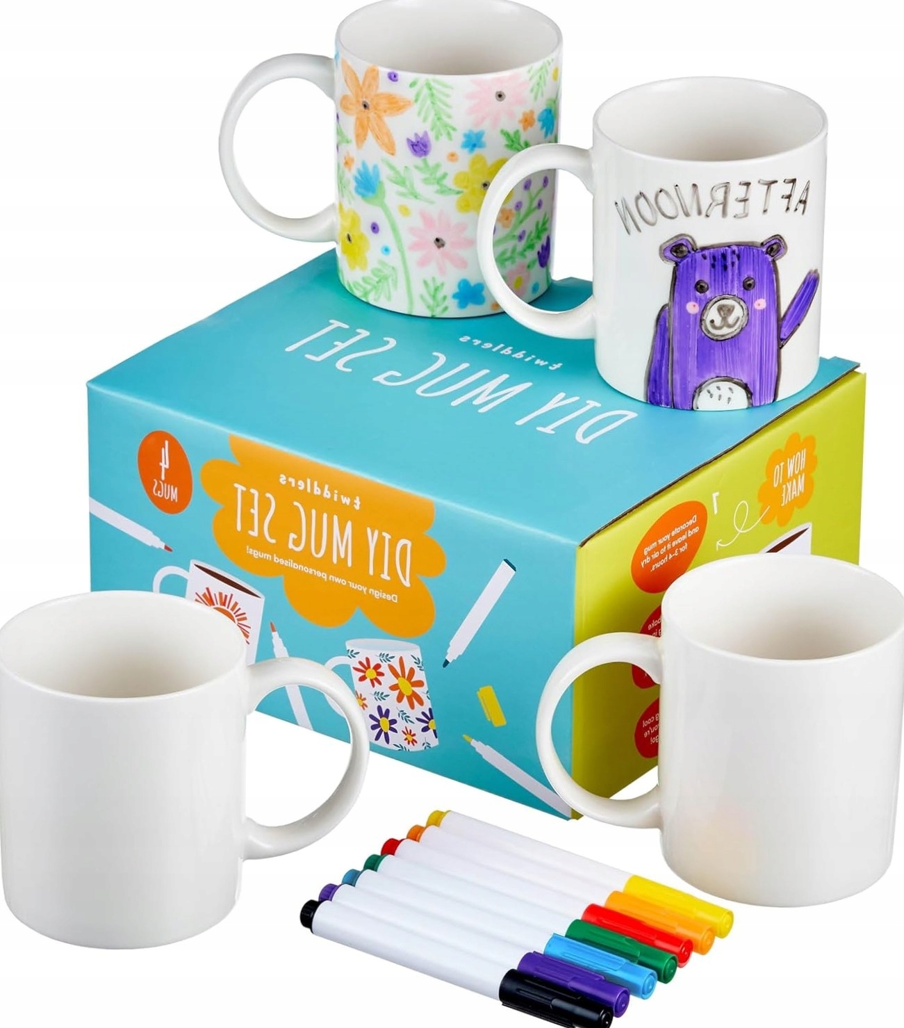 Kubki Do Malowania Markery 4x Porcelana Dekorowanie Zabawa Prace Ręczne Diy