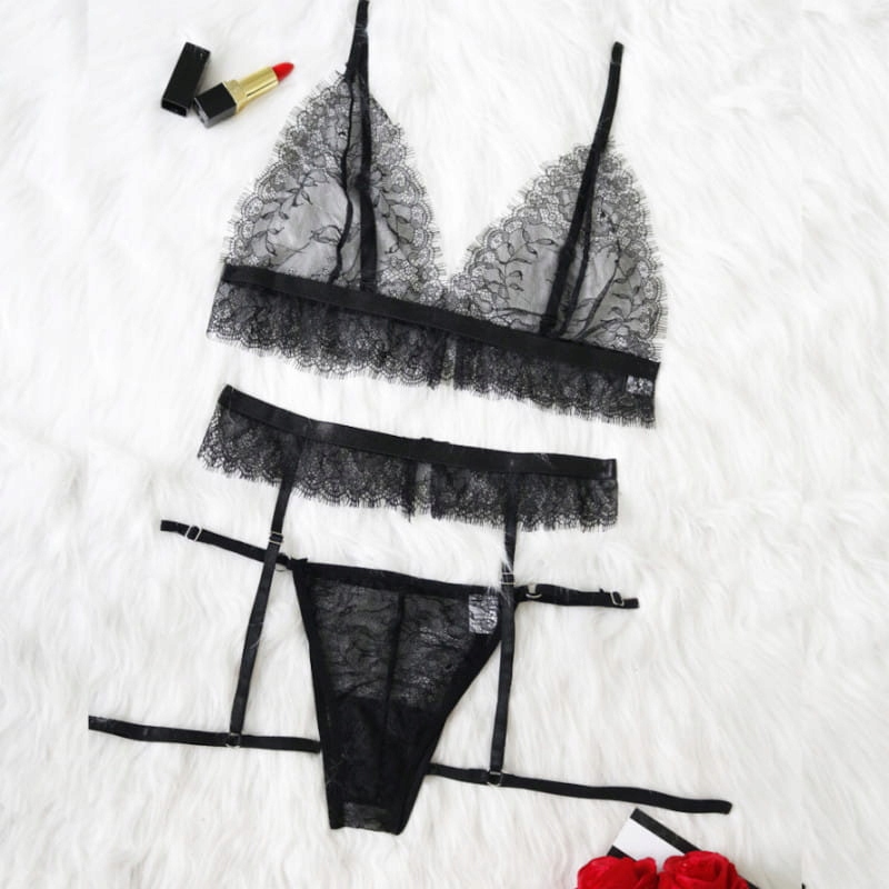 BIELIZNA DAMSKA KORONKOWY KOMPLET BIUSTONOSZ FIGI PAS CZARNY Rozmiar uniwersalny