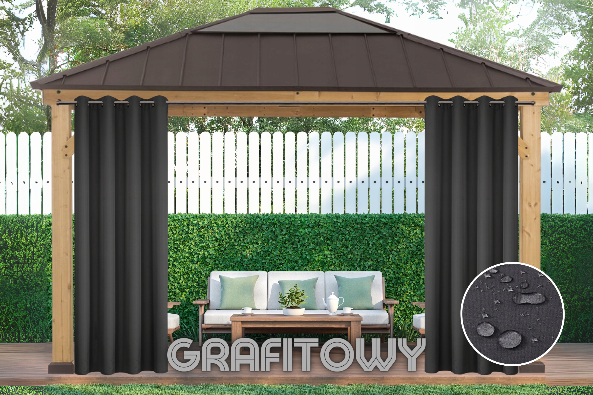 ZASŁONY WODOODPORNE 155x200 WODOSZCZELNE GRAFITOWE Długość 2 m