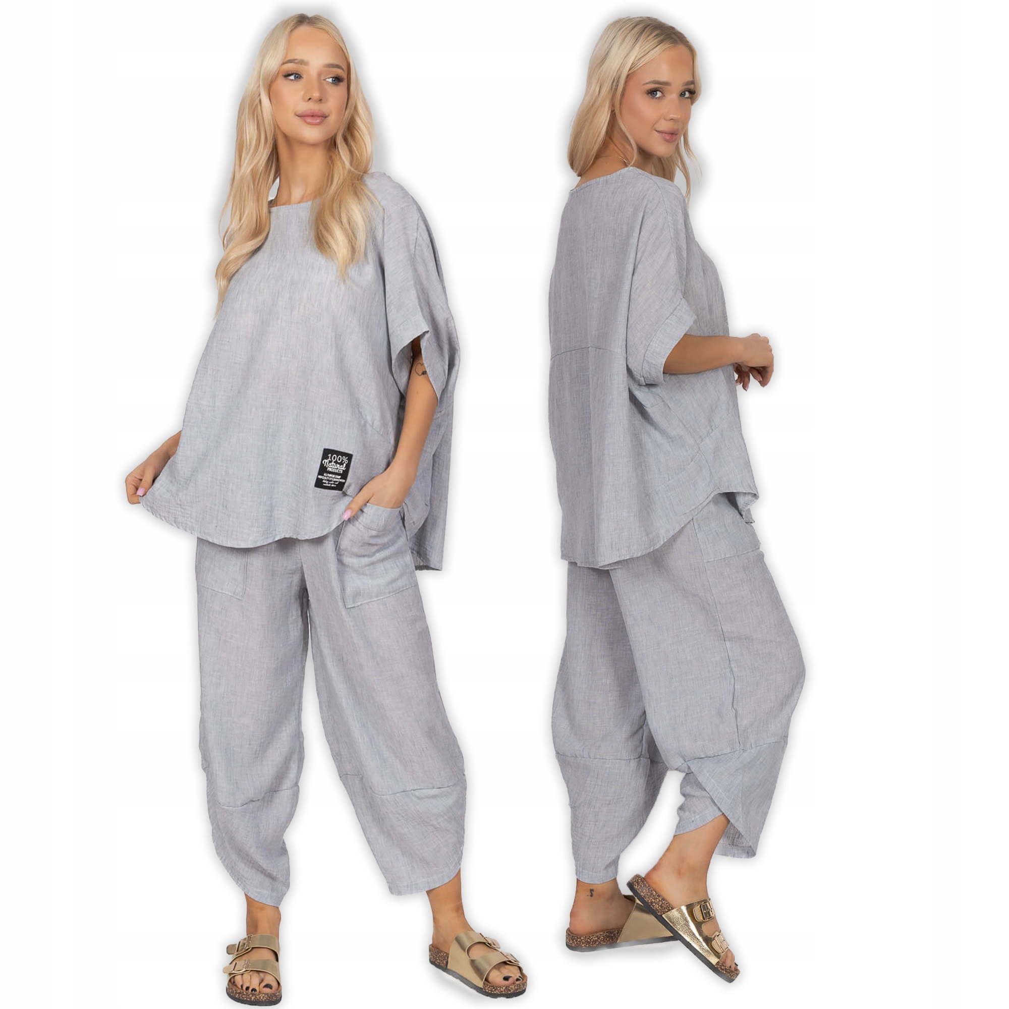 Letní dámský komplet Pnk Fashion Bluza/Kalhoty balloon Modrá S/l