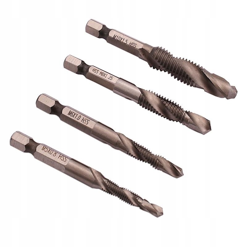 

Wiertła z gwintownikiem zestaw 4szt Hss 5,6,8,10mm