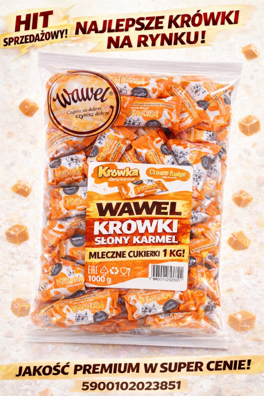 WAWEL KRÓWKI SŁONY KARMEL 1KG CUKIERKI MLECZNE data 05.2026