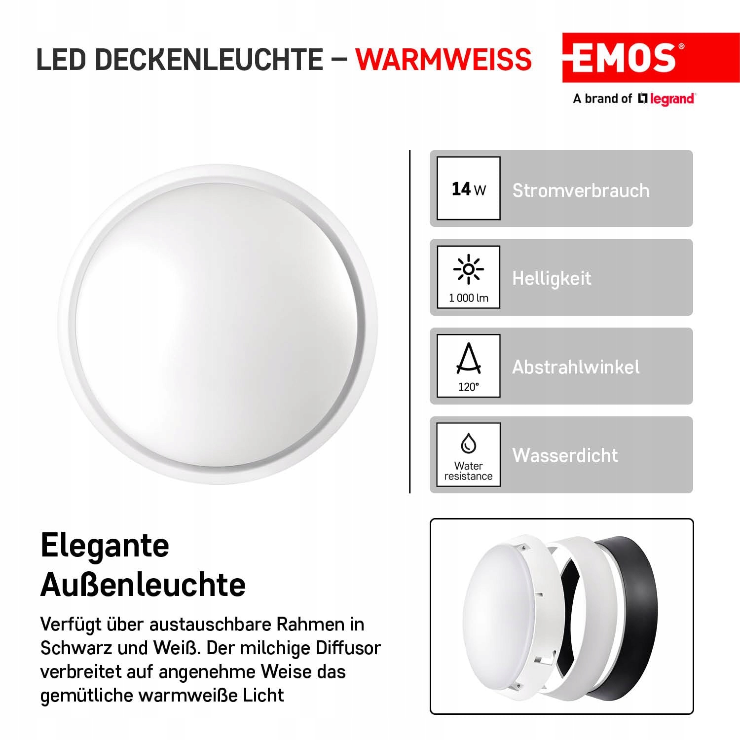 Lampa LED Ścienno Sufitowa Okrągła Wodoodporna 14W 1000lm EMOS — miniatura 2