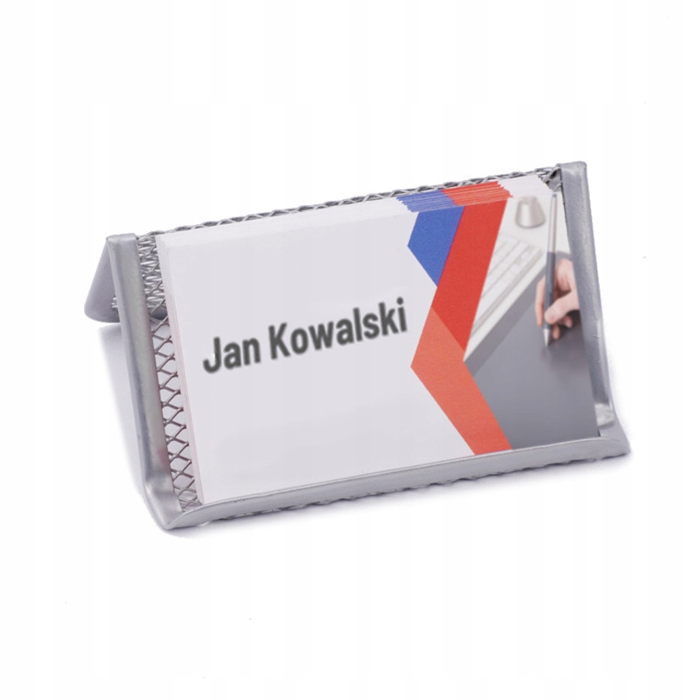 SZARY STOJAK NA WIZYTÓWKI Z Metalowej Siateczki