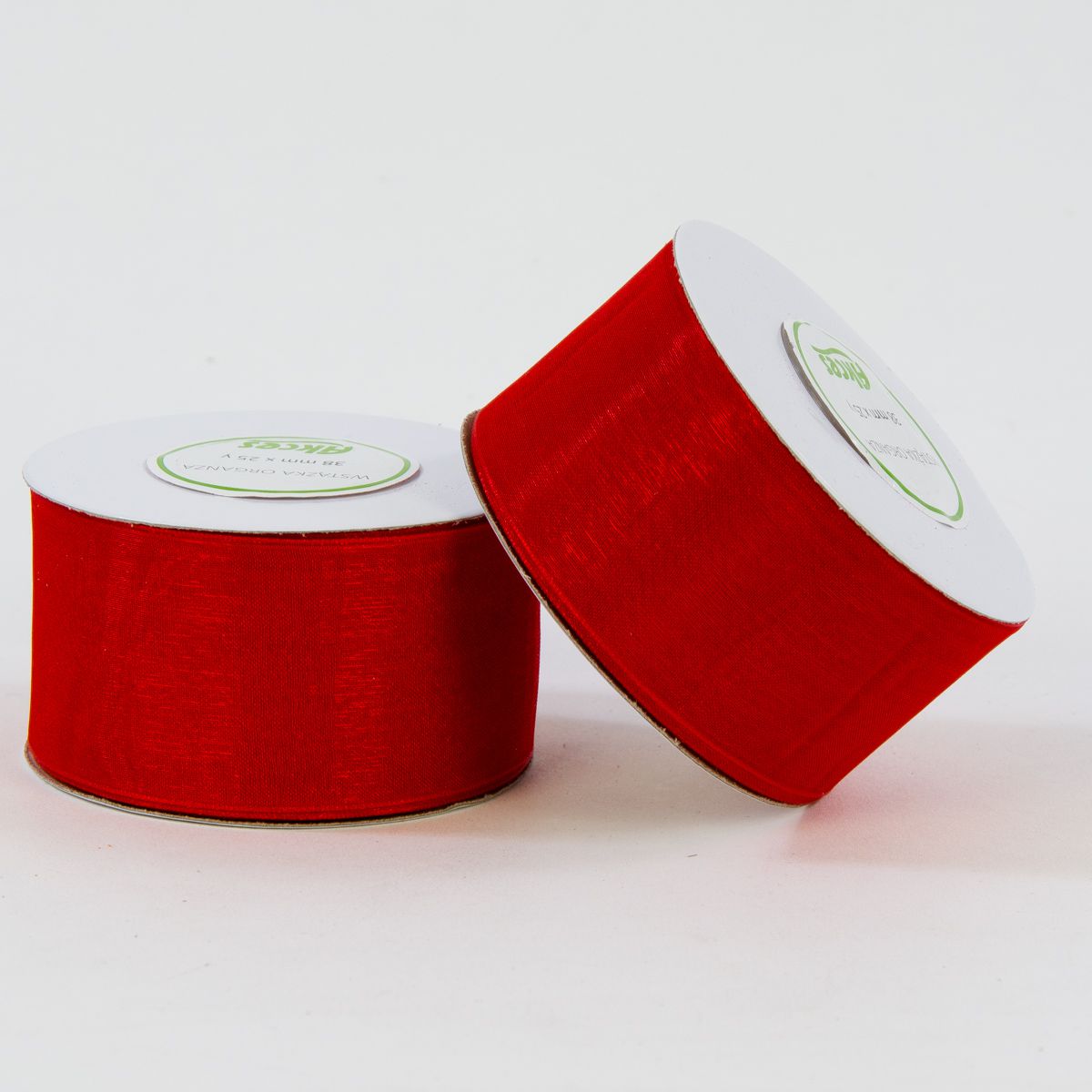 tasiemka wstążka szyfonowa organza czerwona 38mm 3,8cm 22m
