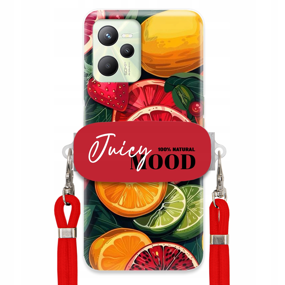 Puzdro pre Realme C35 Červené vodítko Crossbody Módny držiak Juice Mood Ovocie
