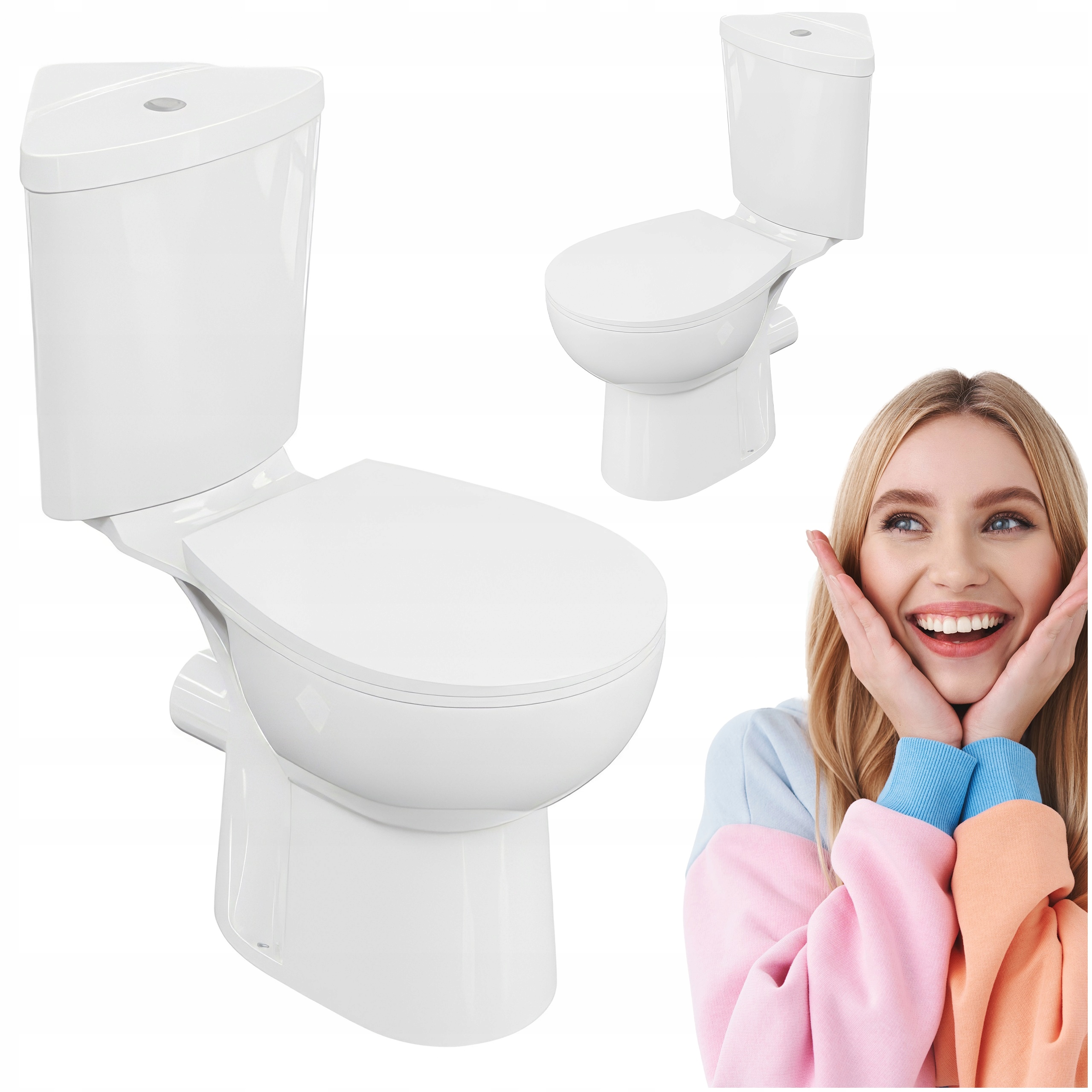 Stojící Wc Kompakt Horizontální Rohová Bílá Deska S Pomalým Sklápěním