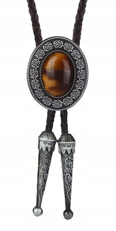 Bolo kravata westernová s kamenem Tygří Oko, pletenina, přírodní kůže