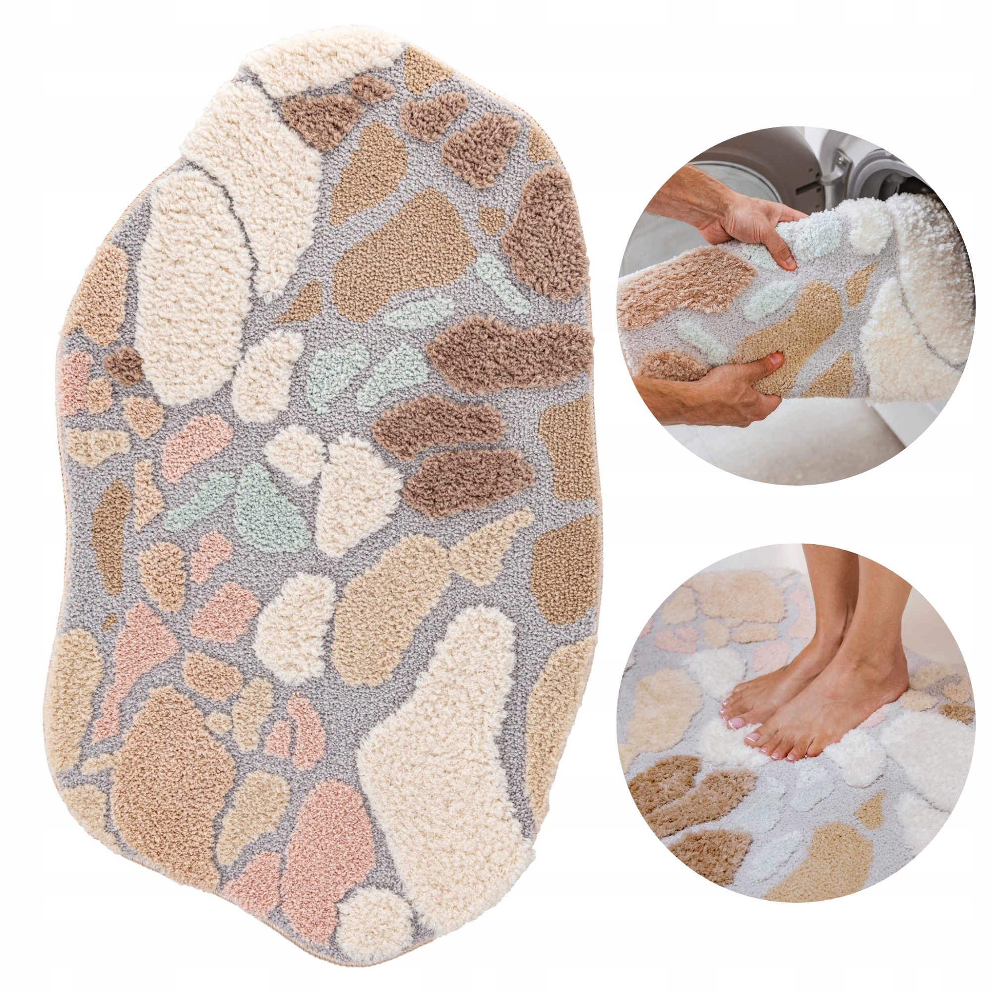 Koupelnový koberec Béžový Měkký Tlustý Nadýchaný 50x80 cm Lze prát Ozdobný