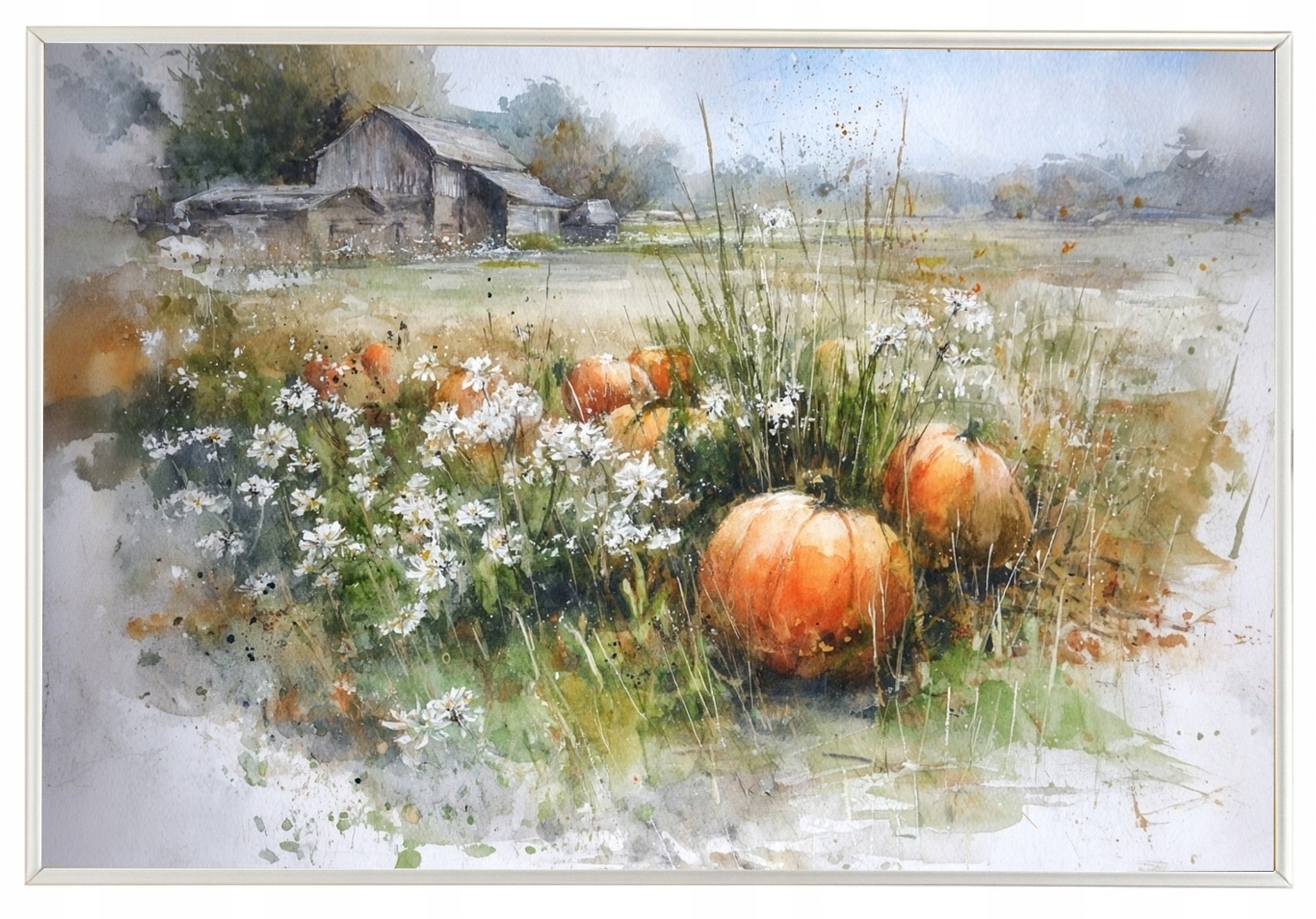 Plakát S Hliníkovým Rámeček Krajina Venkov Farmářské Pole Dýně 60x40