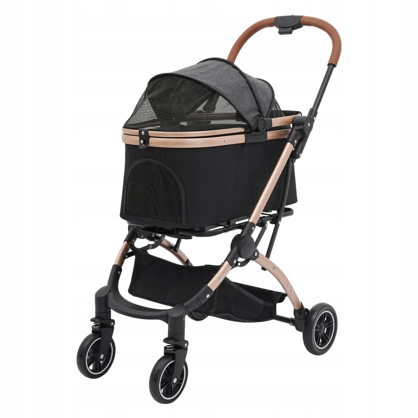 Levně Skládací Kočárek Pro Psa A Kočku Se 4 Kolečky – Černý, Šedý