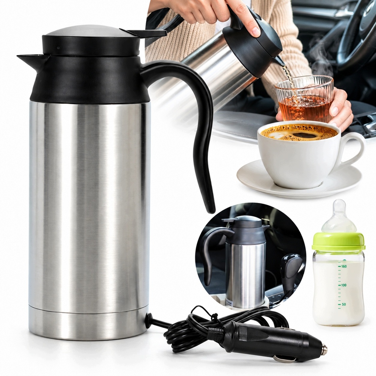 Rychlovarná Konvice Do Auta 24 V 750 ML Nerezová Ocel Pro Nákladní Automobily