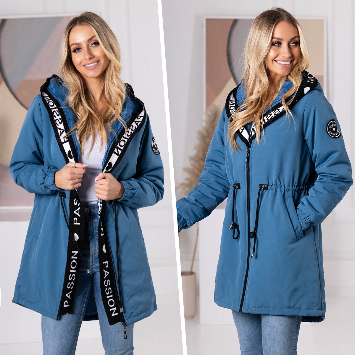 PASSION Kurtka PARKA Płaszcz Z KAPTUREM Kurtki 4 KOLORY z Napisami 5XL Marka Soprato