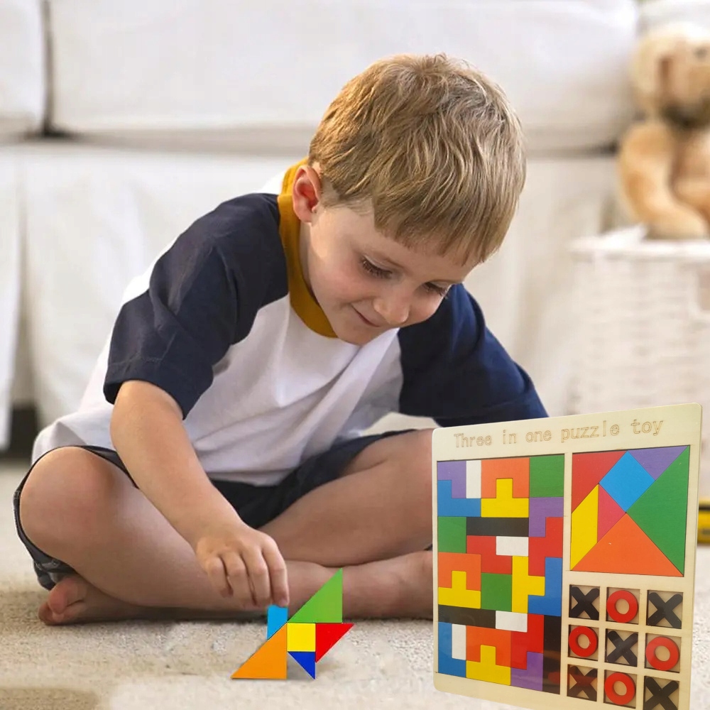 ZESTAW GIER LOGICZNYCH DLA DZIECI DREWNIANYCH 3w1 tangram tetris kółko EAN (GTIN) 5905398039470