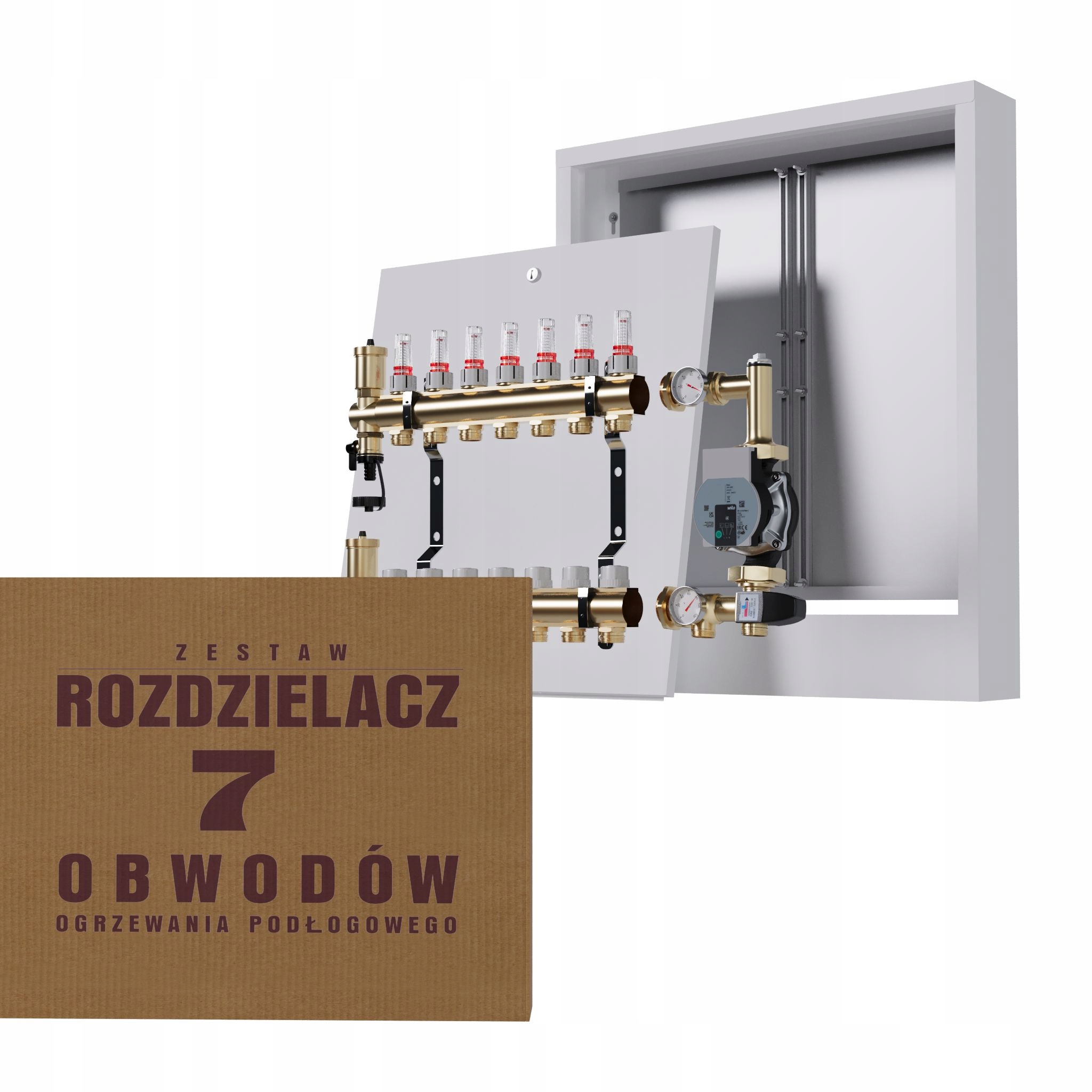 Rozdělovač pro podlahu 7 okruhů s čerpací skupinou Wilo nástěnný box