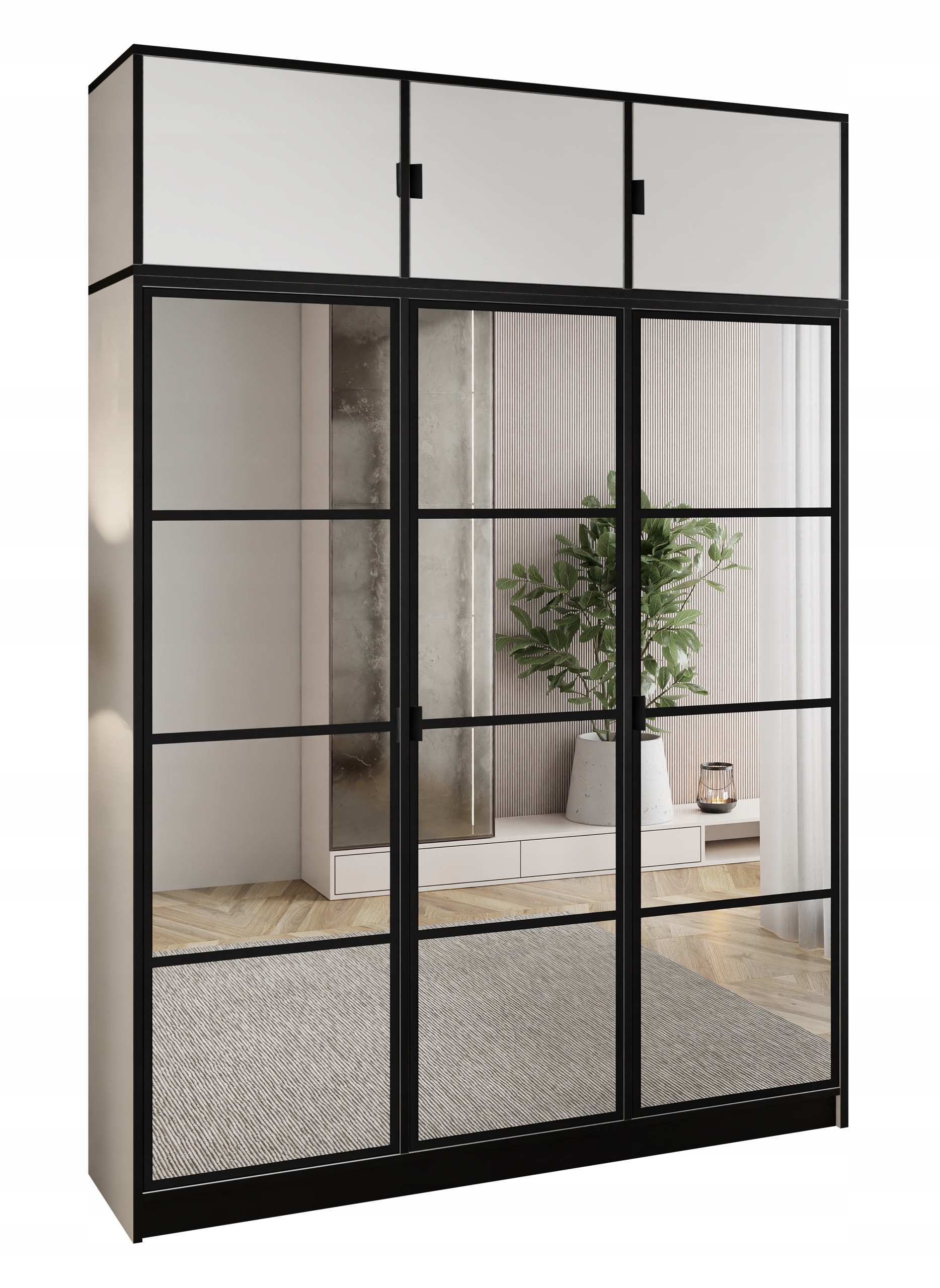 Skříň Lumi 157 3D Bílá s zrcadly Eden, úchytka č. s nástavcem