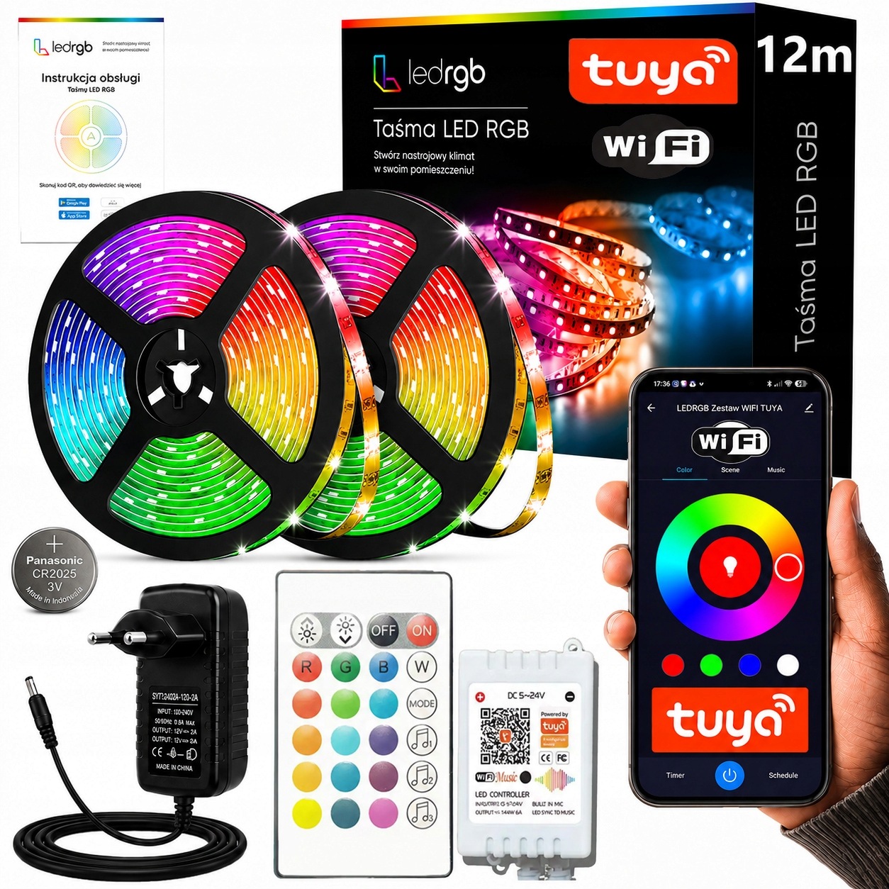 Set Led pásek 12M (2x6m) Rgb 5050 WiFi Dálkový Ovladač Aplikace Tuya Hudba Časovač