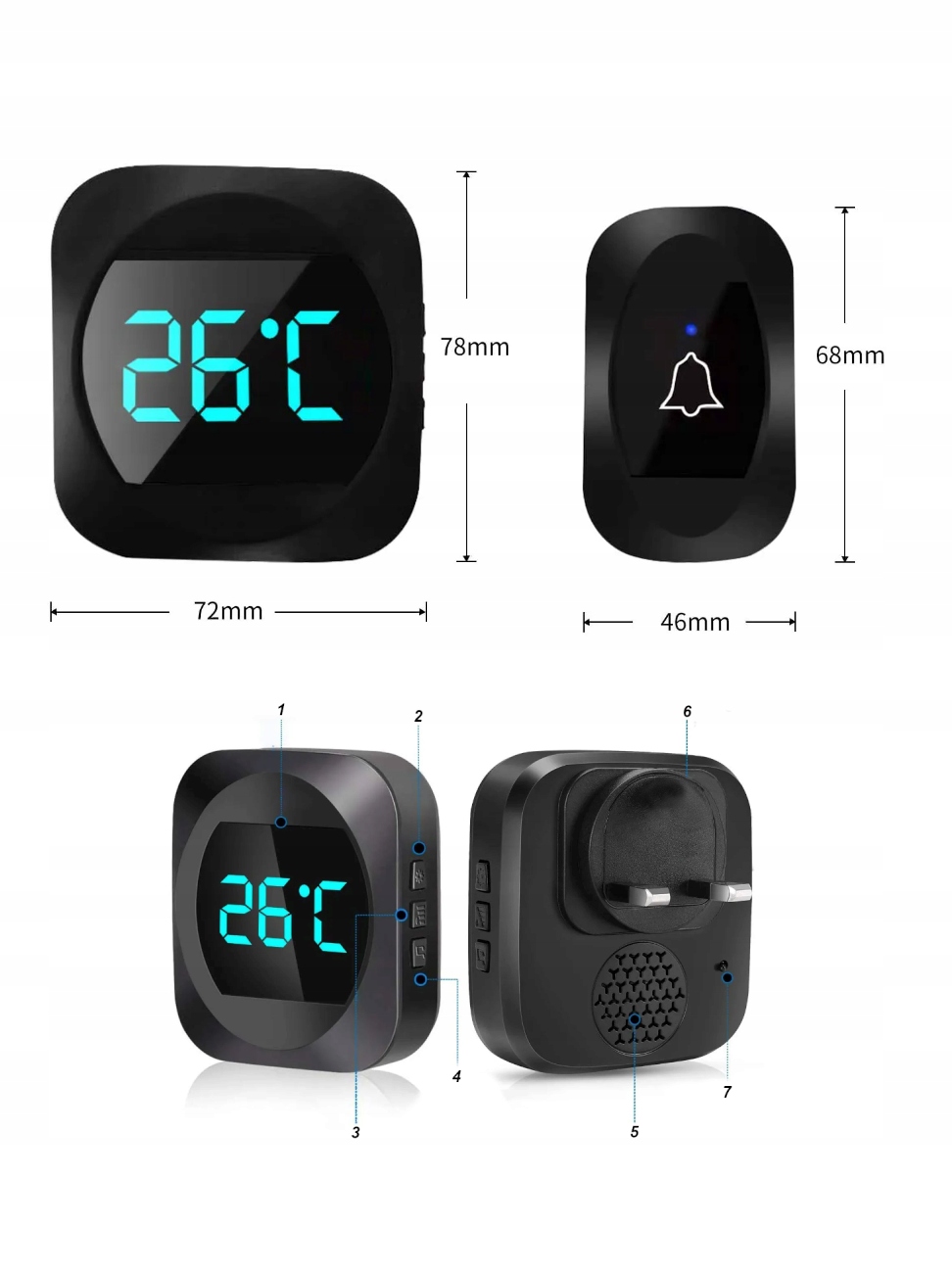 DZWONEK BEZPRZEWODOWY NA BATERIE DO DRZWI DO FURTKI TEMPERATURA ZEWNĘTRZNY Rodzaj bezprzewodowe