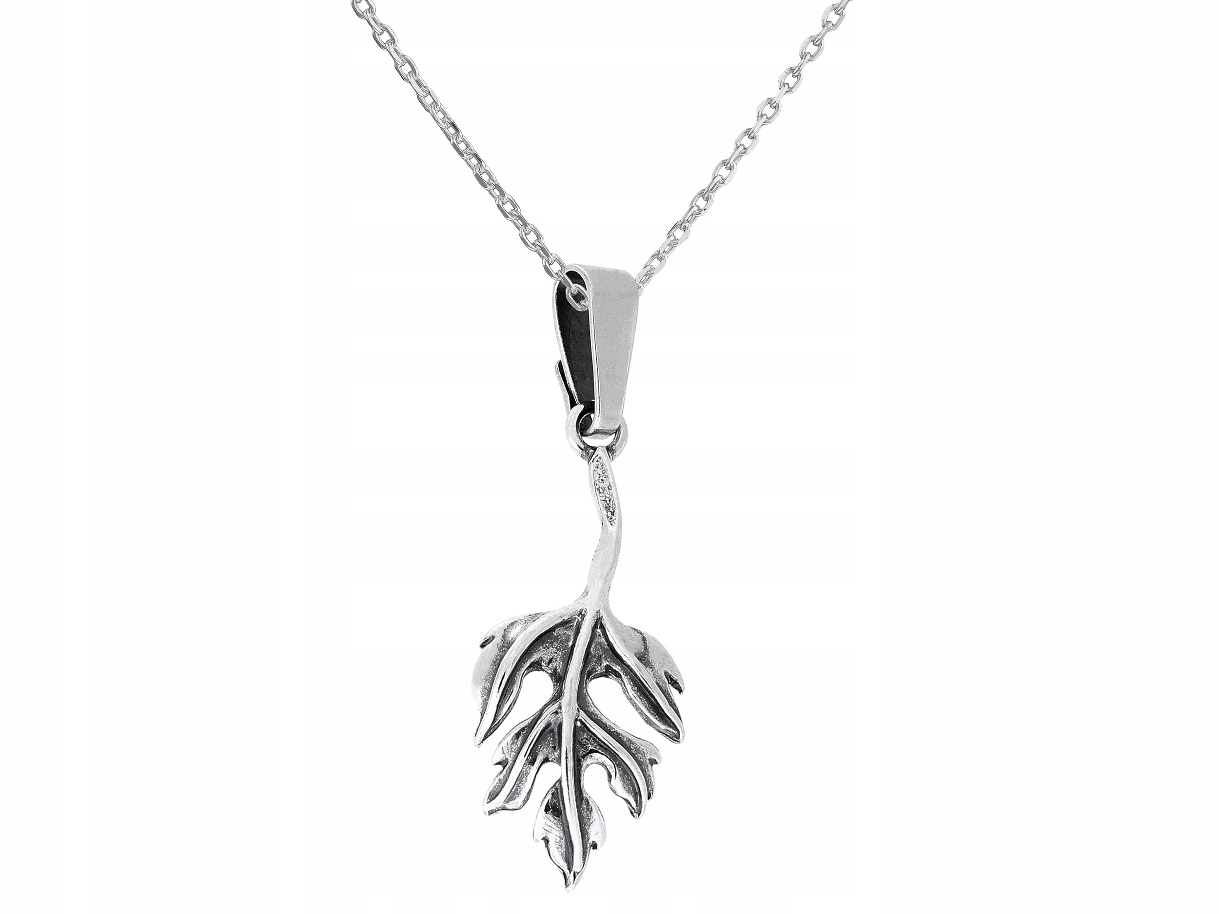 Krátký stříbrný dámský oxidovaný náhrdelník s listem listů, Stříbro 80