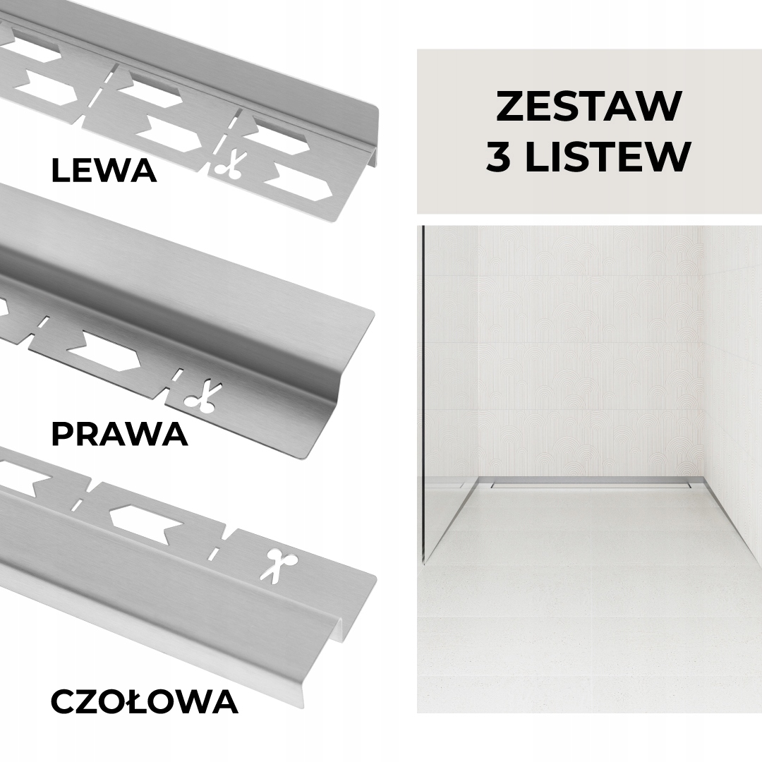 Sada lišt pro odtok Vogi Čelová Nástěnná Spádová 120 cm