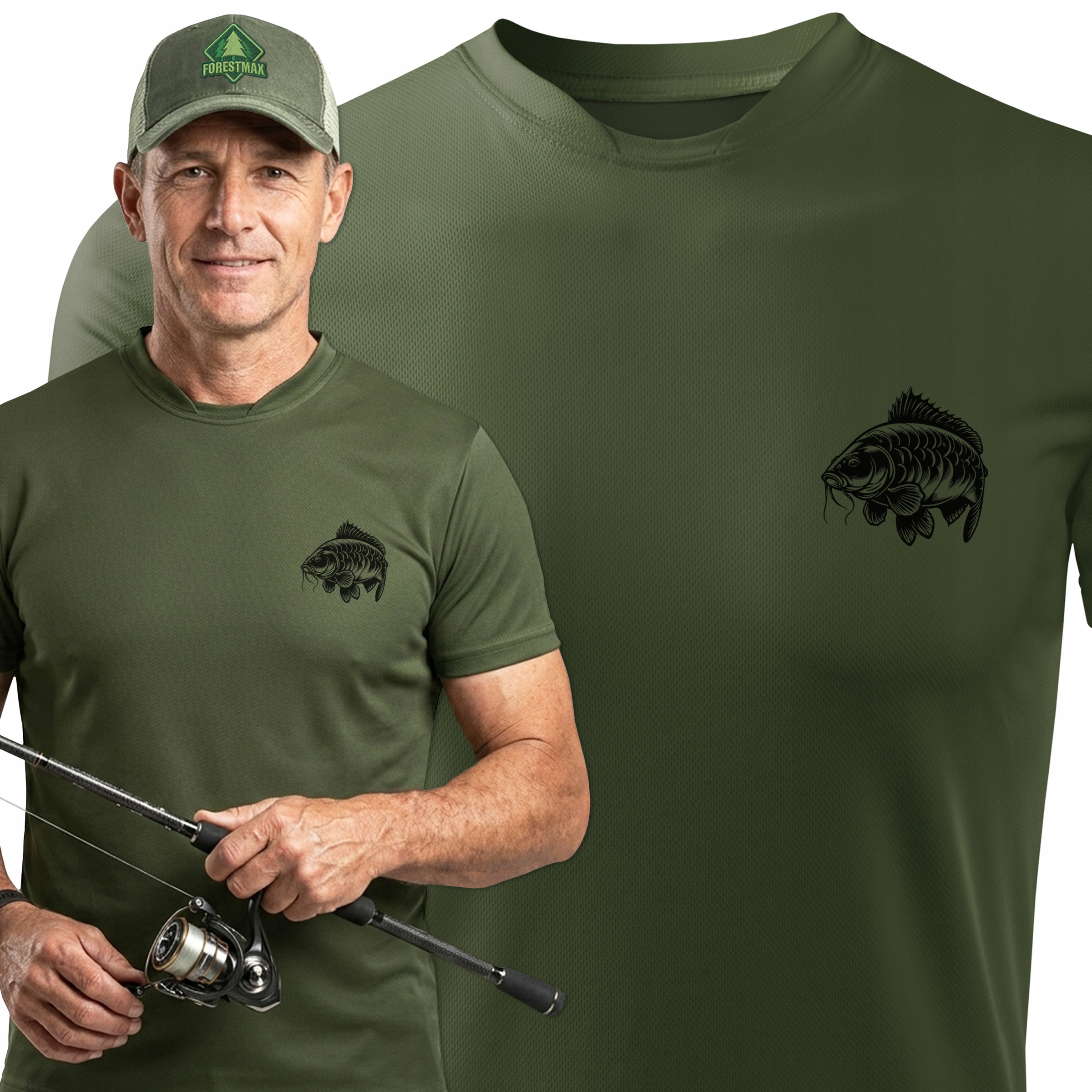 Szybkoschnąca letnia koszulka termoaktywna T-shirt wędkarski nadruk Karp