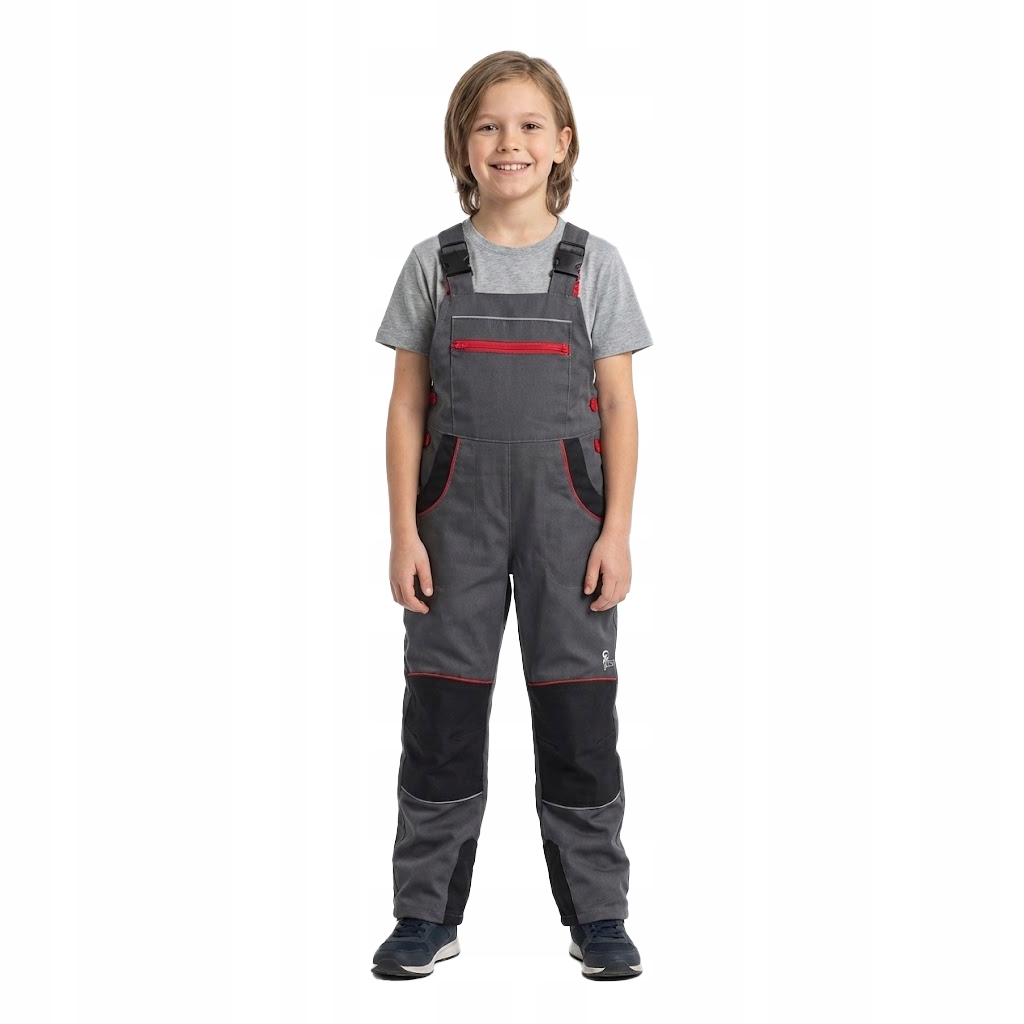 Ogrodniczki dziecięce robocze Cxs Phoenix Casper szaro czerwone r. 140