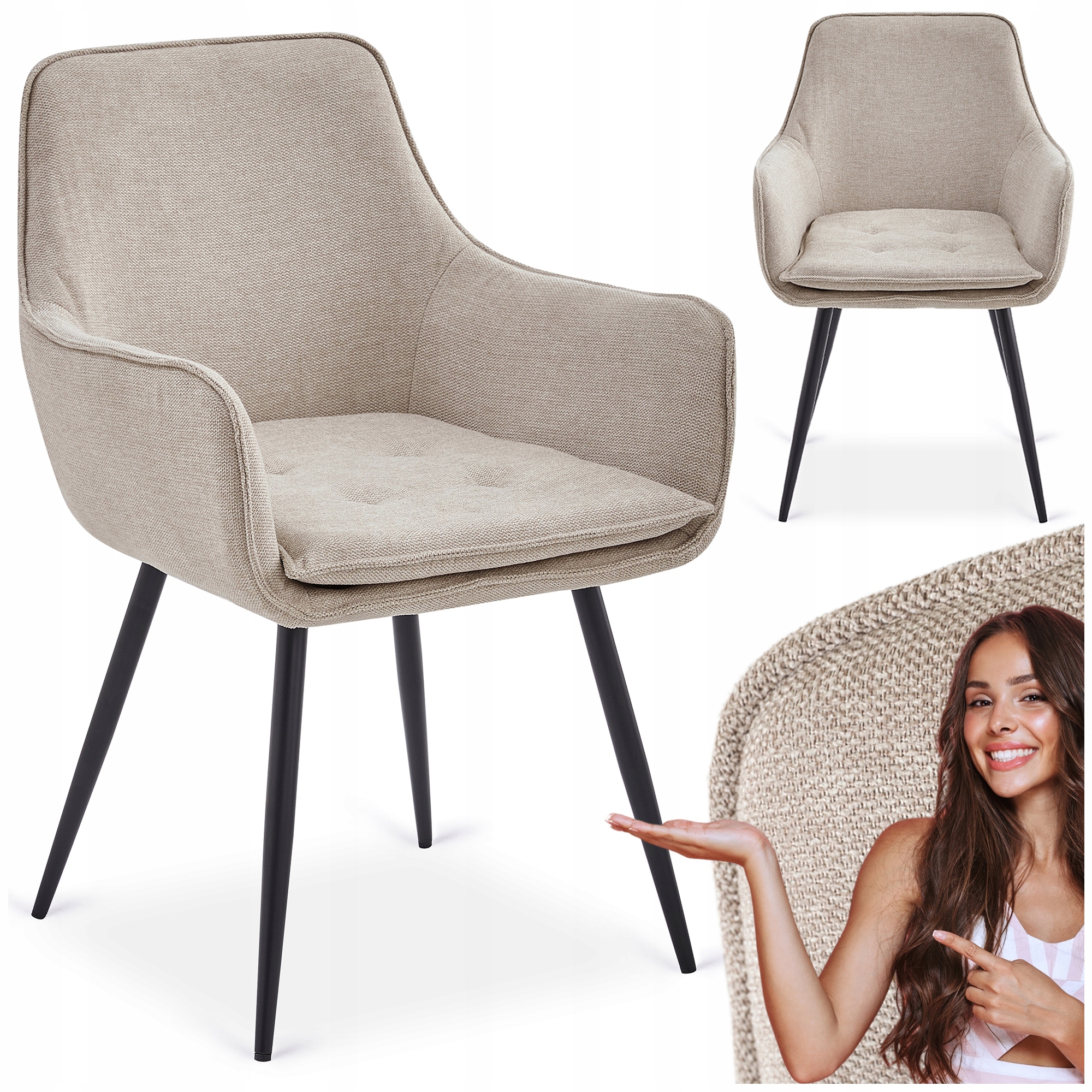 Čalouněná kelímková židle do jídelny v kuchyňském obývacím pokoji, krémová Edrick