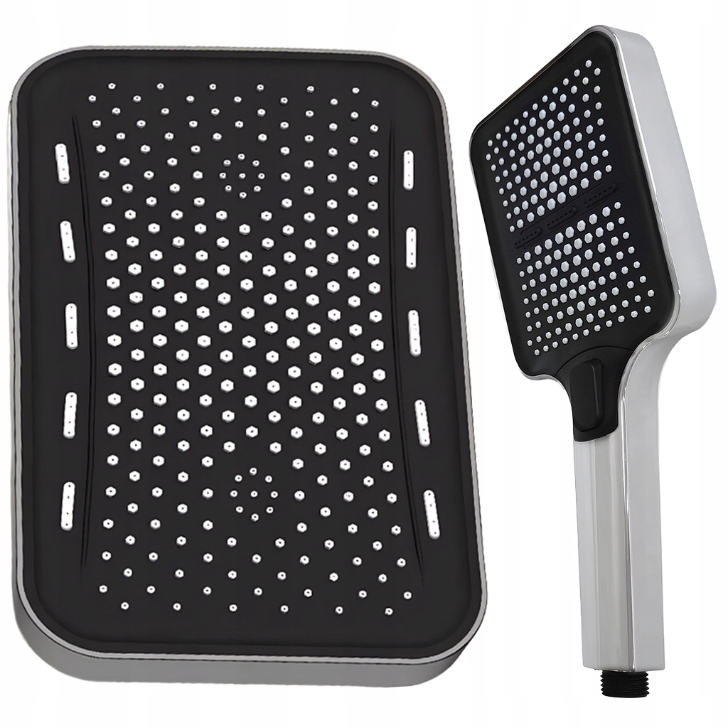 Sprchový Set: Dešťová Sprcha A Sluchátko, Obdélníková, Černá Chrom