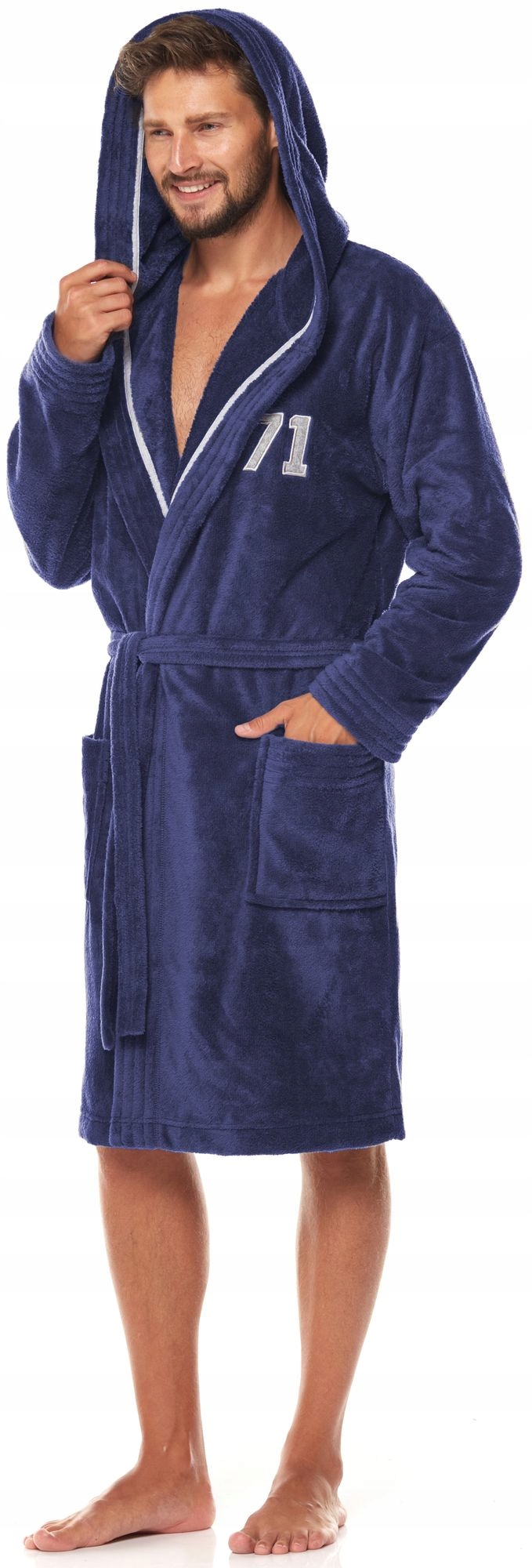 CIEPŁY MIŁY DŁUGI SZLAFROK MĘSKI Z KAPTUREM XXL Długość długie