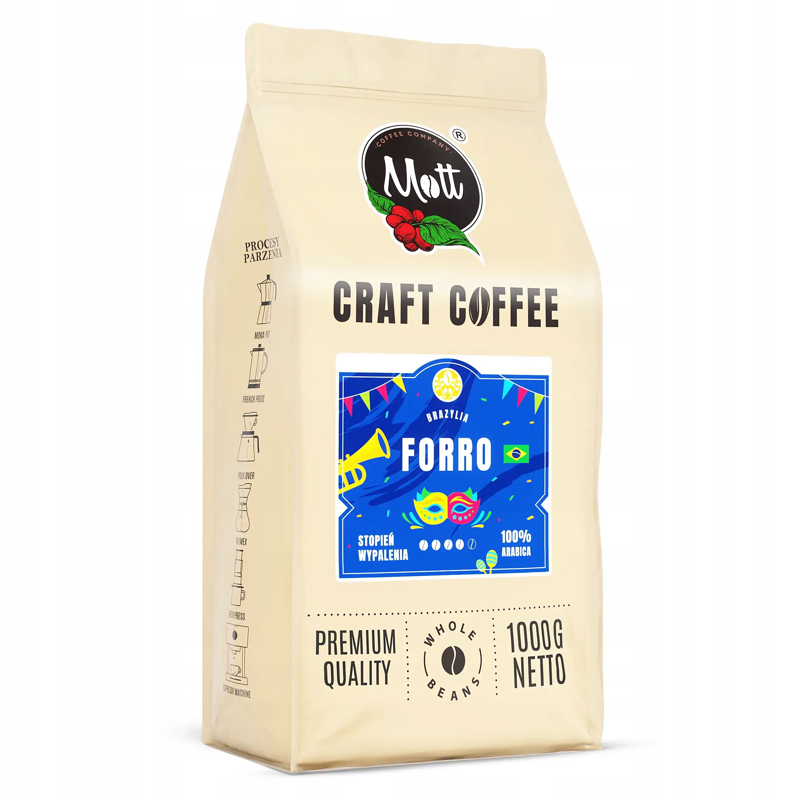 Káva zrnková 1 kg Brazílie 100% Arabica Forro Mott Coffee do kávovaru