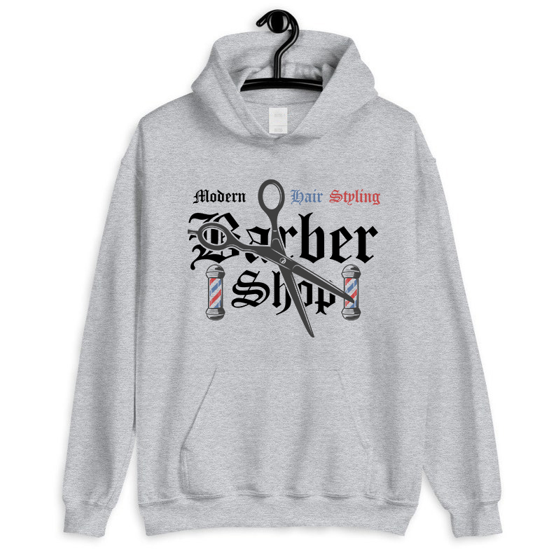 Mikina Šedá S Kapucí Pánská Na Dárek Narozeniny Barber Shop Vzory XXL