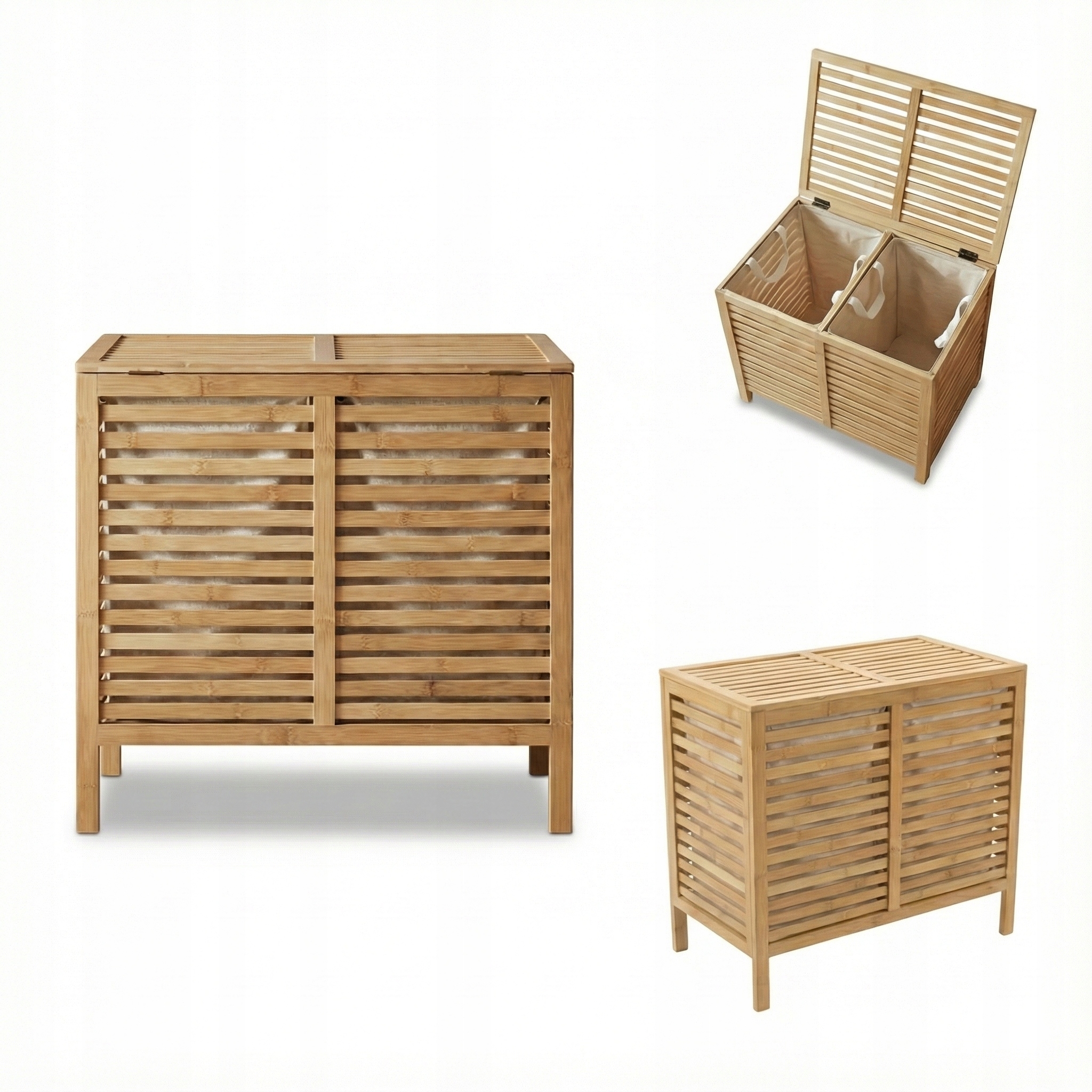 Bambusový koš na prádlo Moa, dvojitý, 90 l